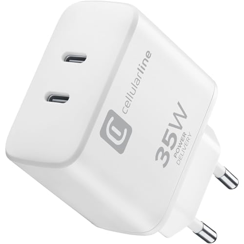 Cellularline | Dual Charger 35W | Power Delivery 35W Netzwerk-Ladegerät mit Dual-USB-C-Anschluss - Laden Sie bis zu 2 Apple-Geräte gleichzeitig - Weiß von cellularline