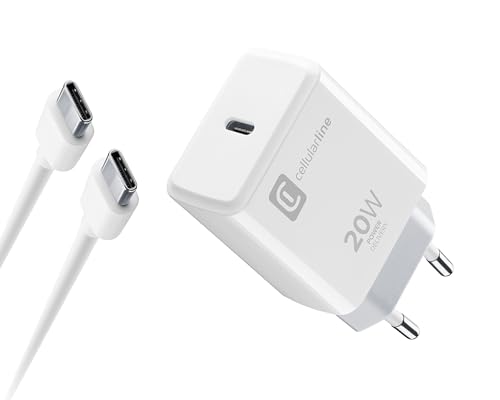 Cellularline – Ladegerät-Kit 20 W – für iPhone 15-Serie – Kit bestehend aus einem 20 W USB-C-Ladegerät + einem USB-C-Kabel, mit dem die verschiedenen iPhone 15-Modelle sicher aufgeladen Werden können von cellularline