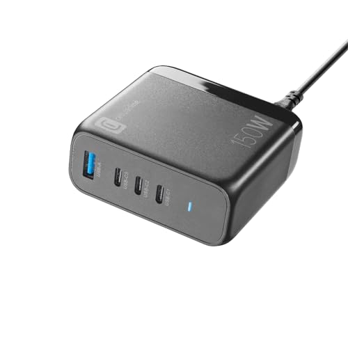 Cellularline - MULTIPOWER Desk GAN 150W Ultrakompaktes GaN-Netzladegerät mit 4 Anschlüssen - 3 USB-C, 1 USB-A Anschluss - Ausgestattet mit Gan-Technologie - Ideal für Smartphones, Tablets und Laptops Cellularline - MULTIPOWER Desk GAN 150W Ultrakompaktes GaN-Netzladegerät mit 4 Anschlüssen - 3 USB-C, 1 USB-A Anschluss - Ausgestattet mit Gan-Technologie - Ideal für Smartphones, Tablets und Laptops von cellularline