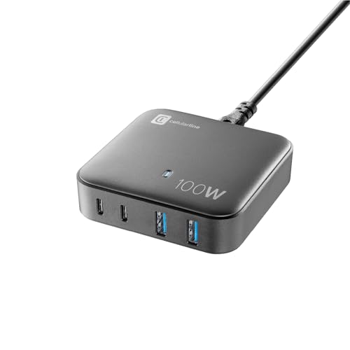 Cellularline - Multipower Magnus 100W - 4 Ports Gan 100W -Netzwerk -Ladegerät - 2 18W USB -Anschlüsse und 2 100W USB -C -Anschlüsse - GaN -Technologie - ideal für Smartphones, Tablets und Laptops von cellularline