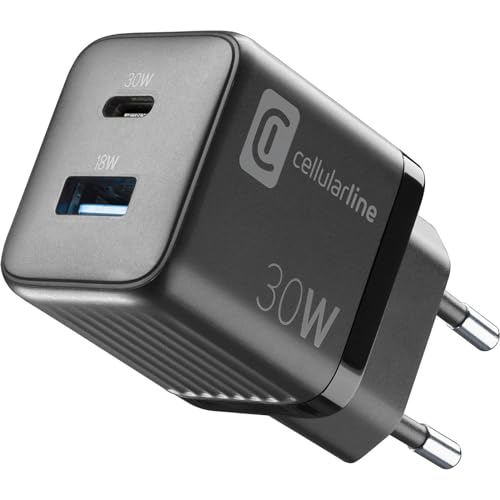 Cellularline | Multipower Micro Netzladegerät | Super Fast Charger 30W mit 2 USB-C-Anschlüssen - ausgestattet mit Gan-Technologie - Kompatibel mit Smartphones, iPhone, Tablets, iPad und MacBook von cellularline