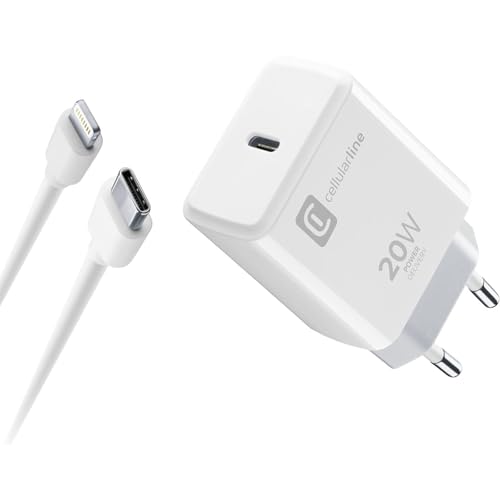 Cellularline | Netzwerk-Ladegerät | 20-W-USB-C-Netzladegerät zum Laden mit maximaler Geschwindigkeit von iPhone 8 und höher mit USB-C-zu-Lightning-Kabel Cellularline | Netzwerk-Ladegerät | 20-W-USB-C-Netzladegerät zum Laden mit maximaler Geschwindigkeit von iPhone 8 und höher mit USB-C-zu-Lightning-Kabel von cellularline
