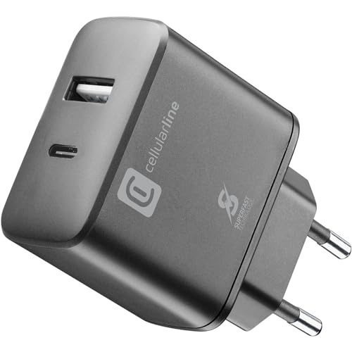 Cellularline | Netzwerk-Ladegerät | USB- und USB-C-Ladegerät mit 2 Anschlüssen und 25-W-Super-Fast-Charging-Technologie von cellularline