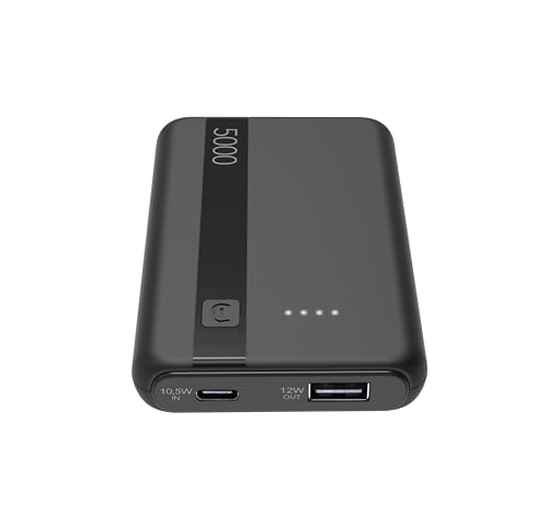 Cellularline - Power Bank 5000 - Kapazität: 5000mAh - Input: 1xUSB-C 10.5W - Output: 1xUSB 12W - Zellen: Li-ion Battery - Helle LEDs Zeigen den Reststrom an - Schwarz Cellularline - Power Bank 5000 - Kapazität: 5000mAh - Input: 1xUSB-C 10.5W - Output: 1xUSB 12W - Zellen: Li-ion Battery - Helle LEDs Zeigen den Reststrom an - Schwarz von cellularline