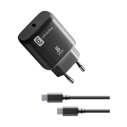 Cellularline - Super Fast Charger Kit 25 W - Netzladegerät für kompatible Samsung-Geräte mit 25 W Super Fast Charge Power Delivery - 1m langes USB-C-zu-USB-C-Kabel im Lieferumfang enthalten - Schwarz von cellularline