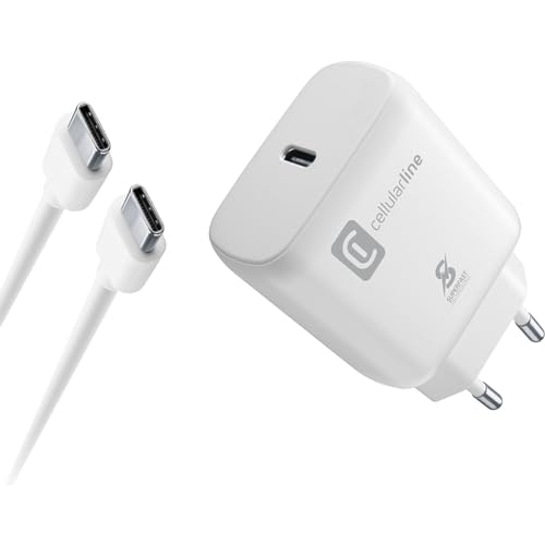Cellularline - Super Fast Charger Kit 25 W - Netzladegerät für kompatible Samsung-Geräte mit 25 W Super Fast Charge Power Delivery - 1m langes USB-C-zu-USB-C-Kabel im Lieferumfang enthalten - Weiß Cellularline - Super Fast Charger Kit 25 W - Netzladegerät für kompatible Samsung-Geräte mit 25 W Super Fast Charge Power Delivery - 1m langes USB-C-zu-USB-C-Kabel im Lieferumfang enthalten - Weiß von cellularline