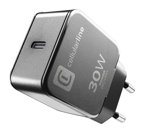 Cellularline - USB-C 30W Fast Charge Netzwerk-Ladegerät - Motorola, Google und andere Marken - Lädt mit voller Geschwindigkeit mit 30W Power Delivery - Schwarz von cellularline