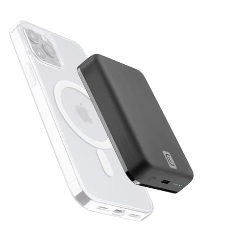 Cellularline | Wireless Powerbank MAG 10000 | Tragbares Ladegerät kompatibel mit Mag Safe-System - Kapazität 10000mAh - Kabelloses Laden 7.5W - Für iPhone 12 und höher - Schwarz von cellularline