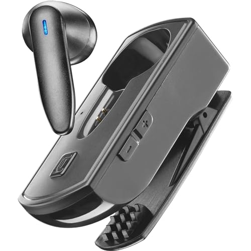 cellularline | Clip PRO | Mono-Bluetooth-Headset mit Clip-Ladestation - Total Play Time 30h - Charging Time 1.5h - Lösungsschlüssel - Tasten zur Lautstärkeregelung - Schwarz von cellularline