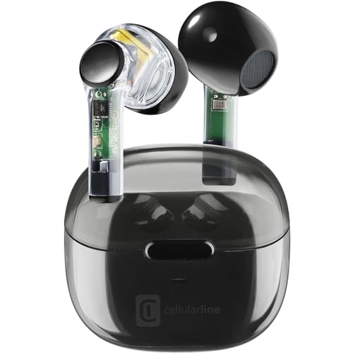 cellularline | FINE Durchsichtig | TWS Wireless In-Ear Capsule Bluetooth-Ohrhörer mit Ladebox – 3,5 Stunden Spielzeit – 4-maliges Aufladen – Touch-Steuerung und automatische Kopplung von cellularline
