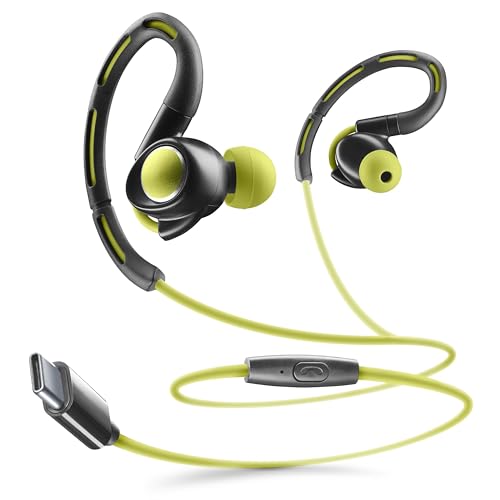 cellularline - USB-C Sport In-Ear-Kopfhörer - Bluetooth - Sportbügel für mehr Stabilität - Integriertes Mikrofon - Anrufannahme-Taste - Limette von cellularline