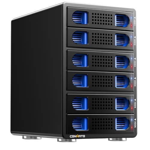 6 Schacht Festplattengehäuse mit Lüfter für 2.5/3.5“ SATA HDD/SSD mit USB A/C 3.0, unterstützt Hot Swappable, Daisy Chain Expansion, werkzeugloses HDD Gehäuse, DAS(NO RAID/NAS) von cenmate