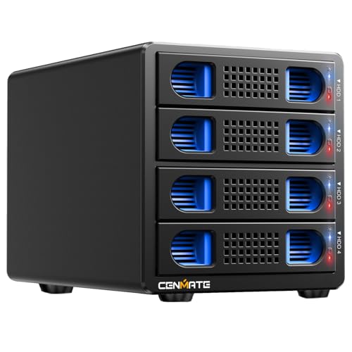 Festplattengehäuse, CENMATE 4 Bay RAID Gehäuse 5Gbps mit Lüfter für 2.5/3.5 SATA HDD/SSD, USB A/C 3.0＋eSATA Kabel, 3.5 Festplattengehäuse unterstützt 80TB Kapazität, 8 RAID Modi, DAS(NO NAS) von cenmate