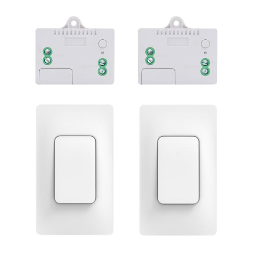 Cerhot US funk lichtschalter set outdoor funkschalter 230v funk lichttaster funk-wandschalter funkschalter fernbedienung batterielos kabellose lichtschalter funktaster für Lichter (US 1Gang 2V2 A) von cerhot
