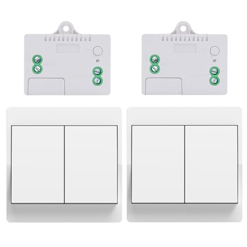 Cerhot doppel funkschalter 230v funk lichtschalter set funk lichttaster funk-wandschalter funkschalter fernbedienung batterielos kabellose lichtschalter funktaster für Lichter (EU 2Gang 2V2 A) von cerhot