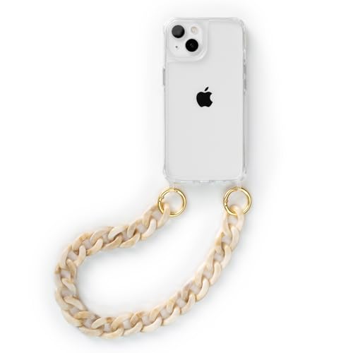 change Clear Case Handykette kompatibel mit iPhone 13/14 | Durchsichtige Handyhülle mit Handgelenkschlaufe | Kurze Acrylkette | Abnehmbar | Transparent Beige von change