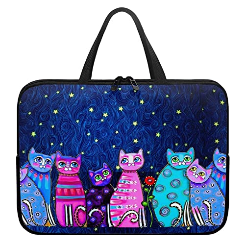 chaqlin Galaxy Space Katze Laptophülle Schutzhülle für Frauen Laptop Tragetasche Tasche Tragbare Notebook Cover mit Reißverschluss und Griff, Neopren Computertasche von chaqlin