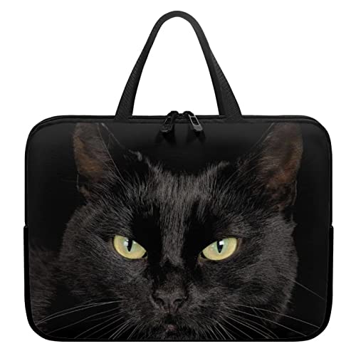 chaqlin Schwarze Katze Laptop-Hülle Schutzhülle für Damen und Herren Laptop-Tragetasche Tasche Tragbare Notebook-Hülle mit Reißverschluss und Griff, Tier Katze Neopren Computertasche von chaqlin