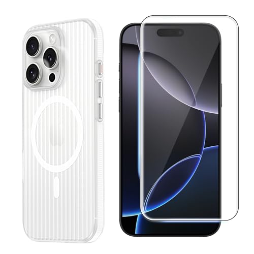 chejuza Magnetische Matte Schutzhülle für iPhone 16 pro max [kompatibel mit MagSafe] mit 1 Displayschutzfolie aus gehärtetem Glas, transparent, matt, rutschfest – Weiß von chejuza