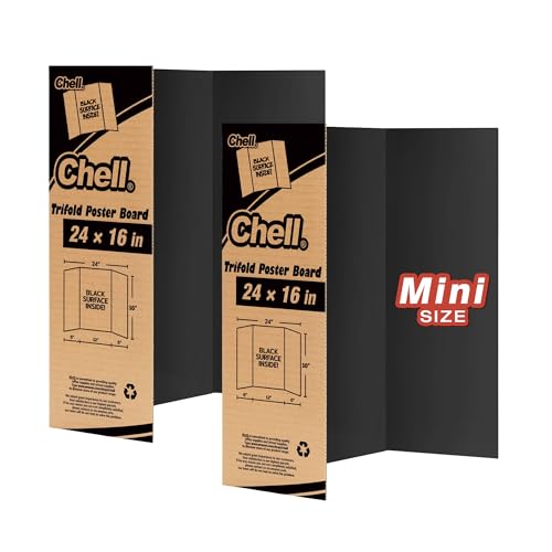 Chell Dreifach gefaltete Mini-Posterwand, 40,6 x 61 cm, kleine Wellpappe, Schwarz, 2 Stück von chell