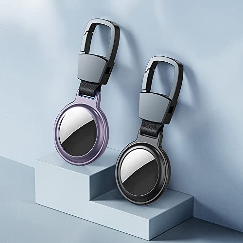 Apple AirTags Schutzhülle (2 Stück), Leder-Metall-Magnet-Schlüsselanhänger, Schutzhülle mit Karabiner-Schlüsselanhänger. (Black+Purple) von chengxiang