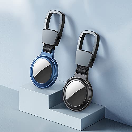 Apple AirTags Schutzhülle (2 Stück), Leder-Metall-Magnet-Schlüsselanhänger, Schutzhülle mit Karabiner-Schlüsselanhänger. (Blue+Black) von chengxiang