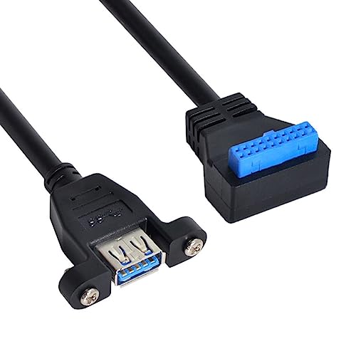 CY USB 3.0 Single Port A Female Screw Mount Type to Motherboard 20pin Header Cable 90? Black Down Angled Black von chenyang