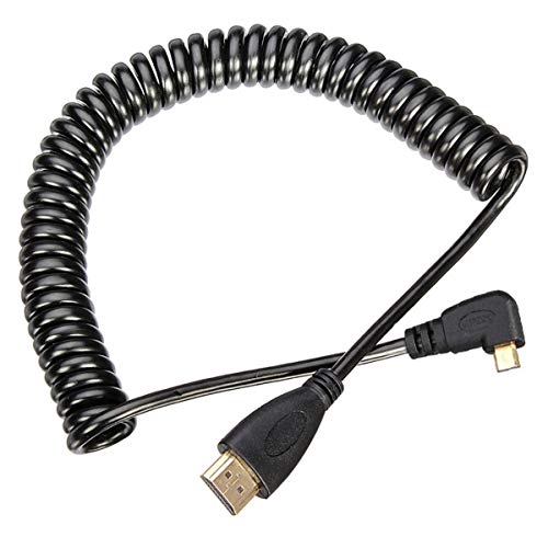 Chenyang Stretch Spring Micro-HDMI auf HDMI-Stecker, HDTV-Kabel für Handy, Tablet und Kamera, links und rechts abgewinkelt, 90 Grad gerade, schwarz (links abgewinkelt, schwarz) von chenyang