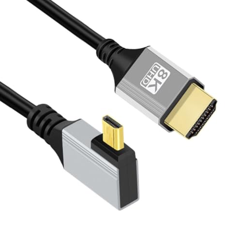 chenyang HDMI 2.1 Kabel, HDMI Stecker auf Micro HDMI Stecker 90 Grad nach rechts abgewinkelt 8K@60Hz 4K@120Hz 48Gbps Ultra-High Speed Kabel vergoldet 1,64FT/0,5m für Fernseher, Monitor, Computer von chenyang