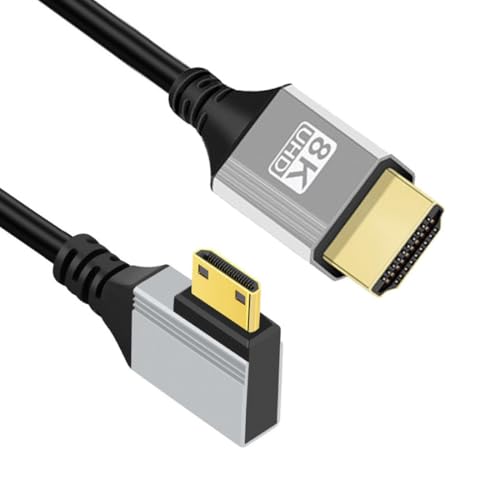 chenyang HDMI 2.1 Kabel, HDMI Stecker auf Mini HDMI Stecker 90 Grad nach links abgewinkelt 8K@60Hz 4K@120Hz 48Gbps Ultra-High Speed Kabel vergoldet 1,64FT/0,5m für Fernseher, Monitor, Computer von chenyang