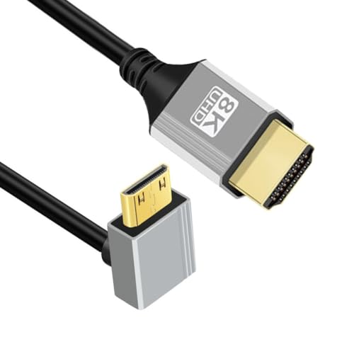 chenyang HDMI 2.1 Kabel, HDMI Stecker auf Mini HDMI Stecker 90 Grad nach oben abgewinkelt 8K@60Hz 4K@120Hz 48Gbps Ultra-High Speed Kabel vergoldet 1,64FT/0,5m für Fernseher, Monitor, Computer von chenyang