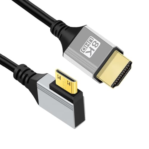 chenyang HDMI 2.1 Kabel, HDMI Stecker auf Mini HDMI Stecker 90 Grad nach rechts abgewinkelt 8K@60Hz 4K@120Hz 48Gbps Ultra-High Speed Kabel vergoldet 1,64FT/0,5m für Fernseher, Monitor, Computer von chenyang