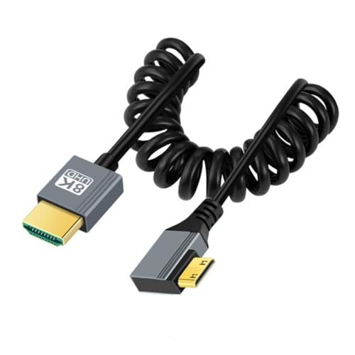 chenyang HDMI 2.1 Spiralkabel, HDMI Stecker auf Mini HDMI Stecker 90 Grad rechtwinklig 8K@60Hz 4K@120Hz 48Gbps ultraschnelles vergoldetes Kabel 1.0M für Fernseher, Monitor, Computer von chenyang