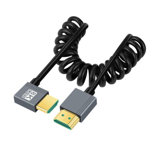 chenyang HDMI 2.1 Spiralkabel, HDMI Stecker auf Stecker 90 Grad nach links abgewinkelt 8K@60Hz 4K@120Hz 48Gbps ultraschnelles vergoldetes Kabel 1.0M für Fernseher, Monitor, Computer von chenyang
