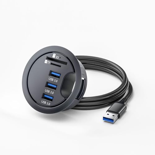 chenyang USB 3.0 Unterputz Desktop Hub,3 USB 3.0 Port Hub Tüllenloch 2,36 Zoll (60 mm) mit SD/TF Kartenleser Anschluss von chenyang