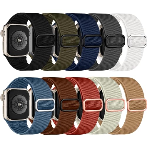 chinbersky 10 Stück Elastisches Nylon Loop Armband Kompatibel mit Apple Watch Armband 40mm 41mm 38mm,Stoff Verstellbares Dehnbare Sport Ersatzarmband für iWatch Ultra Series 9/8/7/6/5/4/3/2/4/SE von chinbersky