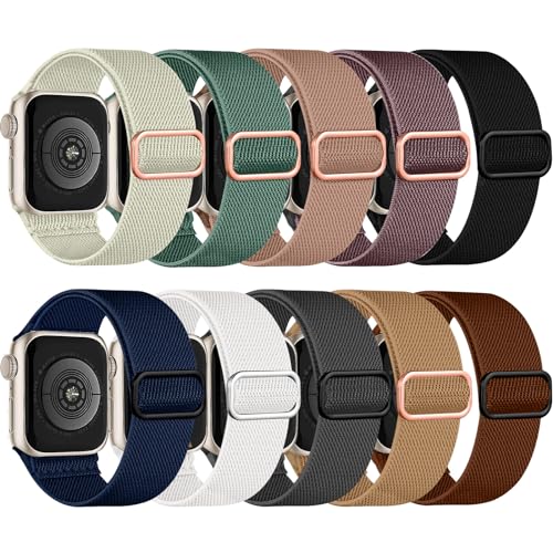 chinbersky 10 Stück Elastisches Nylon Loop Armband Kompatibel mit Apple Watch Armband 49mm 45mm 44mm 42mm 46mm,Stoff Verstellbares Dehnbare Ersatzband für iWatch Ultra Series 10/9/8/7/6/5/4/3/2/1/SE von chinbersky