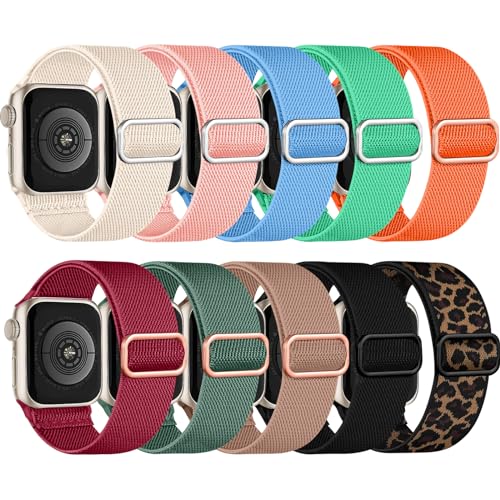 chinbersky 10 Stück Elastisches Nylon Loop Armband Kompatibel mit Apple Watch Armband 49mm 45mm 44mm 42mm 46mm,Stoff Verstellbares Dehnbare Ersatzband für iWatch Ultra Series 10/9/8/7/6/5/4/3/2/1/SE von chinbersky