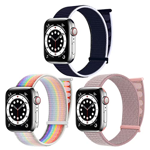 chinbersky 3 Pack Klettverschluss Armband Kompatibel mit Apple Watch Armband 38mm 40mm 41mm, Verstellbares Nylon Klett Sport Ersatzband für iWatch Series 8/7/6/5/4/3/2/1/SE von chinbersky