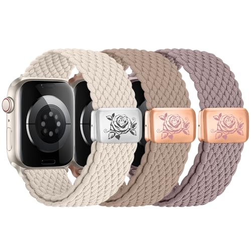 chinbersky 3 Stück Geflochtenes Armband Kompatibel mit Apple Watch Armband 38mm 40mm 41mm,mit Magnetisch Verschluss Verstellbares Elastisch Nylon Band für iWatch Series 10/9/8/7/6/5/4/3/2/1/SE von chinbersky