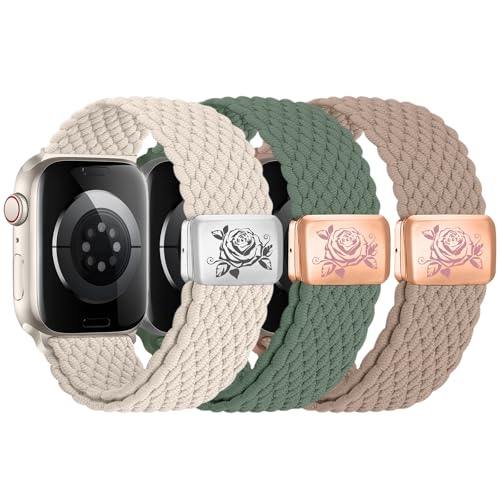 chinbersky 3 Stück Geflochtenes Armband Kompatibel mit Apple Watch Armband 38mm 40mm 41mm,mit Magnetisch Verschluss Verstellbares Elastisch Nylon Band für iWatch Series 10/9/8/7/6/5/4/3/2/1/SE von chinbersky