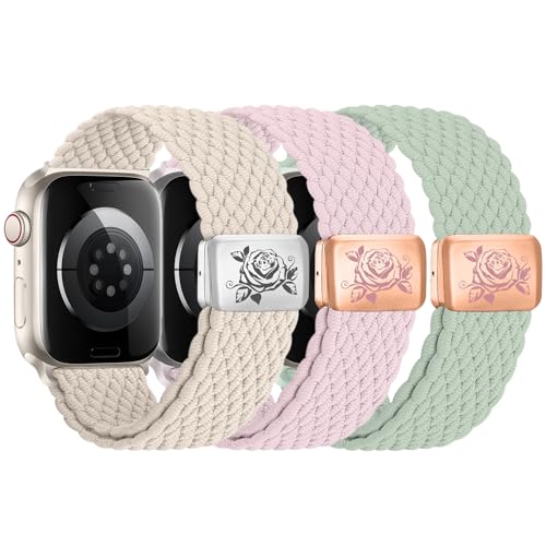 chinbersky 3 Stück Geflochtenes Armband Kompatibel mit Apple Watch Armband 38mm 40mm 41mm,mit Magnetisch Verschluss Verstellbares Elastisch Nylon Band für iWatch Series 10/9/8/7/6/5/4/3/2/1/SE von chinbersky