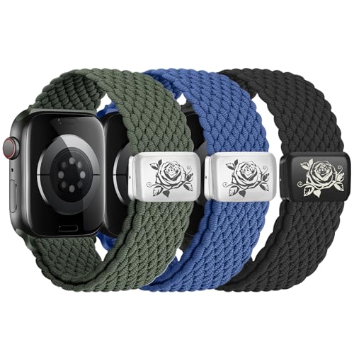 chinbersky 3 Stück Geflochtenes Armband Kompatibel mit Apple Watch Armband 44mm 45mm 42mm 46mm 49mm, mit Magnetisch Verschluss Elastisch Nylon Band für iWatch Ultra 1/2 Series 10/9/8/7/6/5/4/3/2/1/SE von chinbersky