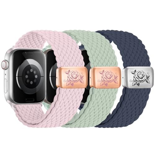 chinbersky 3 Stück Geflochtenes Armband Kompatibel mit Apple Watch Armband 44mm 45mm 42mm 46mm 49mm, mit Magnetisch Verschluss Elastisch Nylon Band für iWatch Ultra 1/2 Series 10/9/8/7/6/5/4/3/2/1/SE von chinbersky