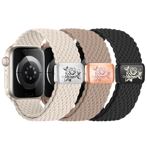 chinbersky 3 Stück Geflochtenes Armband Kompatibel mit Apple Watch Armband 44mm 45mm 42mm 46mm 49mm, mit Magnetisch Verschluss Elastisch Nylon Band für iWatch Ultra 1/2 Series 10/9/8/7/6/5/4/3/2/1/SE von chinbersky