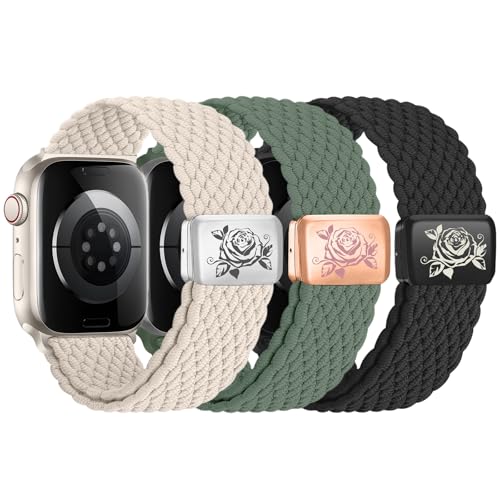 chinbersky 3 Stück Geflochtenes Armband Kompatibel mit Apple Watch Armband 44mm 45mm 42mm 46mm 49mm, mit Magnetisch Verschluss Elastisch Nylon Band für iWatch Ultra 1/2 Series 10/9/8/7/6/5/4/3/2/1/SE von chinbersky