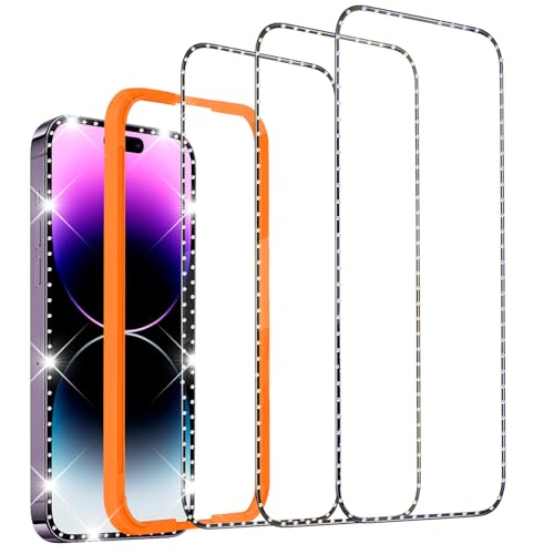 chinbersky 3 Stück Panzer Schutz Glas mit Diamanten für iPhone 13 Pro Max /14 Plus (6.7"), 9H Härte Schutzfolie, Ultra-Klar Displayschutzfolie, Anti-Kratzer, Bläschenfrei von chinbersky