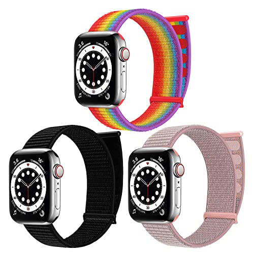 chinbersky 3 Stück Sport Loop Armband Kompatibel mit Apple Watch Armband 38mm 40mm 41mm für Männer Frauen, Verstellbares Nylon Klett Ersatzband für iWatch Series 8/7/6/5/4/3/2/1/SE von chinbersky