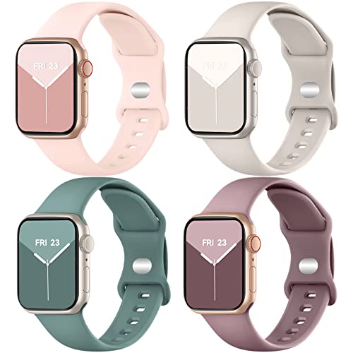 chinbersky 4 Stück Armbänder Kompatibel mit Apple Watch Armband 38mm 40mm 41mm für Damen Herren, Weiches Silikon Sport Armbänder Ersatz Armband für iWatch Series 8 7 6 5 4 3 2 1 SE von chinbersky