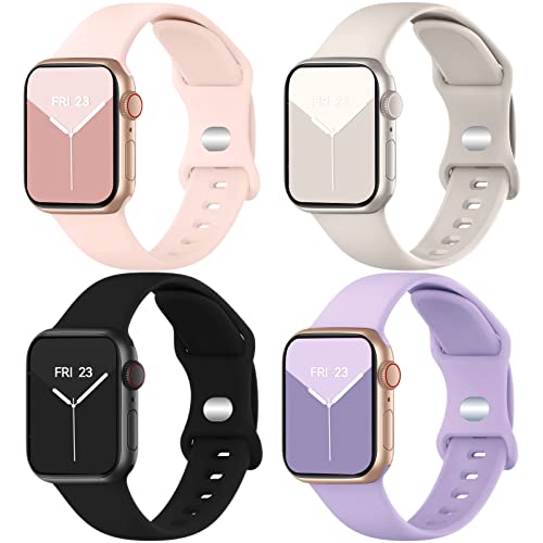 chinbersky 4 Stück Armbänder Kompatibel mit Apple Watch Armband 38mm 40mm 41mm für Damen Herren, Weiches Silikon Sport Armbänder Ersatz Armband für iWatch Series 8 7 6 5 4 3 2 1 SE von chinbersky